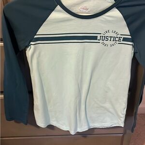 Justice Kids Teal and White Raglan Sleeve Tee